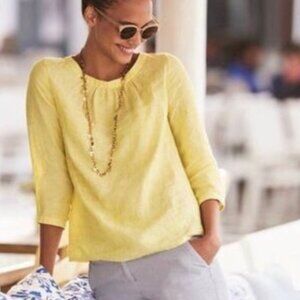 Boden Katie Top, Mimosa and Ivory Stripe, Linen, Size 2